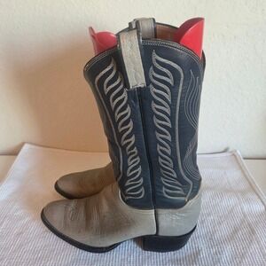 Tony Lama 8056 Blue Grey Leather Western Cowboy Boots Mens 9.5 B Made in USA
